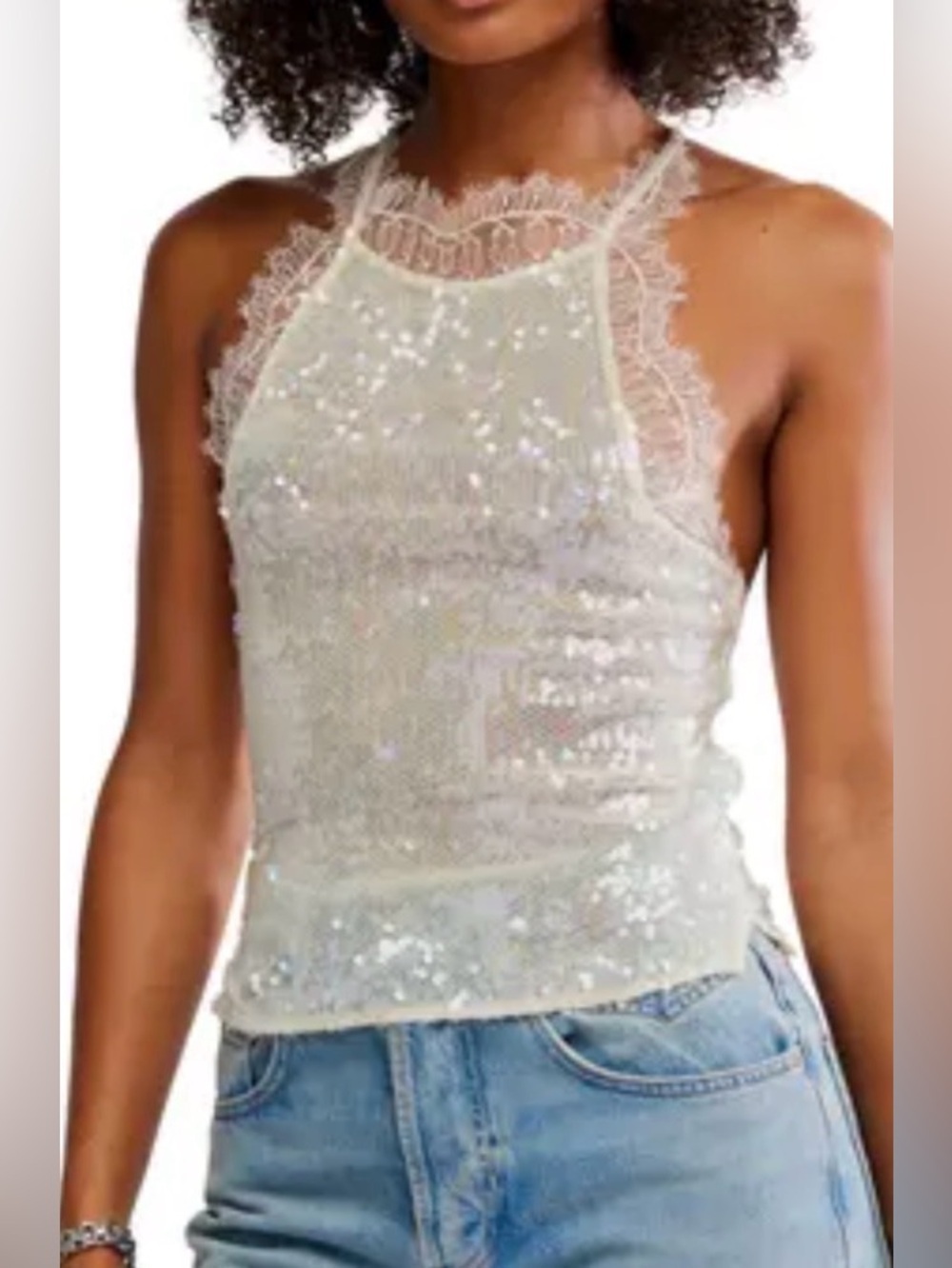 Free People Take Me Away Sequin and Lace Tank